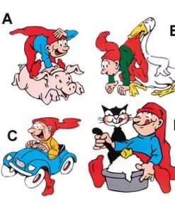 Bramming Wichtel, der Milchreis mit Katze isst. Aus Holz zum Aufhängen. Misst 40 cm.