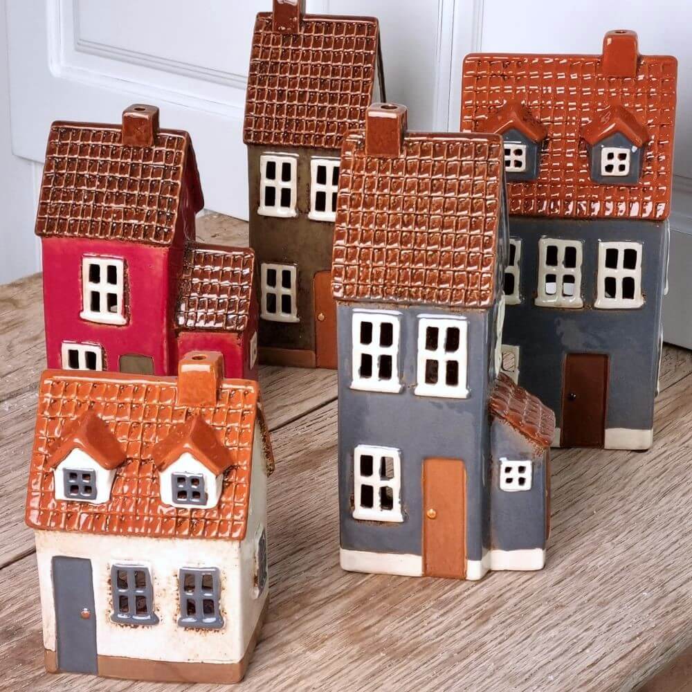 Keramikhaus für Teelichter. Blaues Hochhaus 24 x 12 x 7 cm. – Bild 2