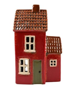 Keramikhaus für Teelichter. Rotes Hochhaus 20 x 12 x 8 cm.