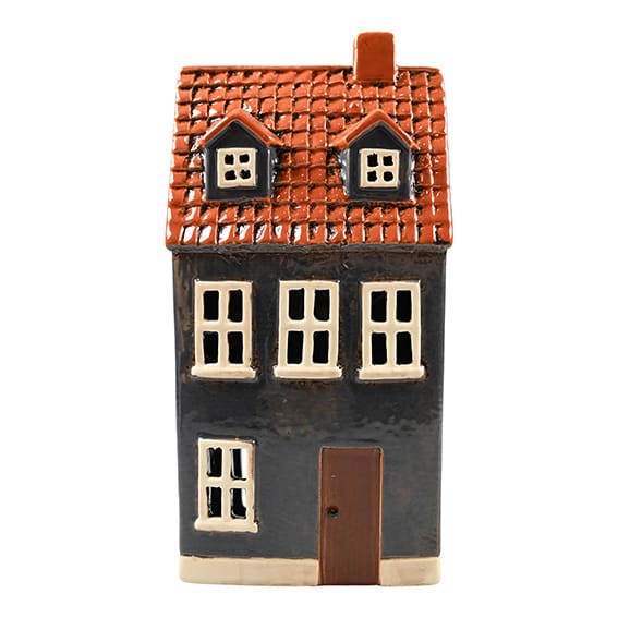 Keramikhaus für Teelichter. Blaues Hochhaus 24 x 12 x 7 cm.