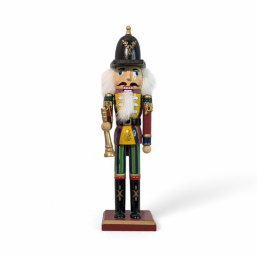 Nøtteknekker figur med trompet 25 cm. høy. Unik julepynt i tre