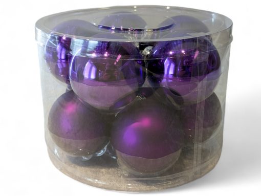10 styk adventslilla blanke og matte glas julekugler på 6 centimeter