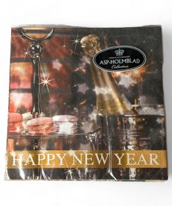 Servietten für Silvester. SCHWARZ mit Champagner und Macarons, 20 Stück.