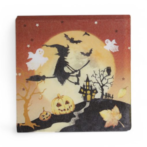 Servietter med Halloweentema med fullmåne og flygende heks