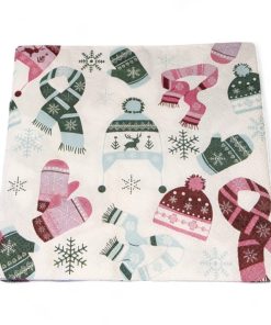 Servietten für WEIHNACHTEN. Grüne und pinke Farben mit Mützen, Fäustlingen und Schals. Mittagessen Größe. 20 Stk.