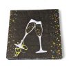 Neujahrsservietten, MITTAGESSEN, schwarz mit zwei Gläsern Champagner. 20 Stk.