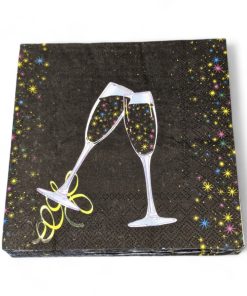 Neujahrsservietten, MITTAGESSEN, schwarz mit zwei Gläsern Champagner. 20 Stk.
