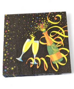 Neujahrsservietten, MITTAGESSEN, schwarz mit sprudelndem Champagner und Konfetti. 20 Stk.