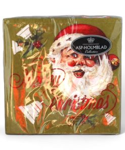 Juleservietter, GRØNNE, Julenisseen med klokker, 20 stk. Lunsjservietter