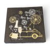 Neujahrsservietten, MITTAGESSEN, schwarz mit Gold und Silber Neujahrsmotiv mit Auto. 20 Stk.