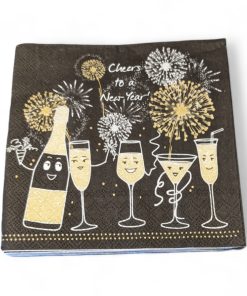 Neujahrsservietten, FROKOST, schwarz mit Gold und Silber Neujahrsfeier. 20 Stk.