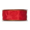 Dekorationsband mit Draht ROT/Gold. 40 mm x 25 m.