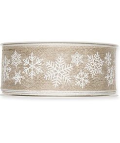 Dekorationsband mit Draht BEIGE mit Schneeflocken. 40 mm x 15 m.