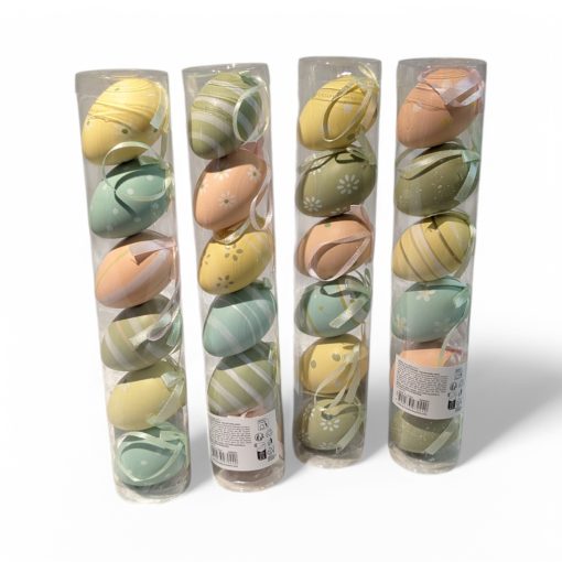 Ostereier in Pastellfarben. Set mit 6 verschiedenen Eiern mit Dekoration. 6 cm.