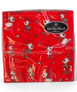 Servietter til jul, RØD med små Rudolfer, 20 stk. Lunsjservietter