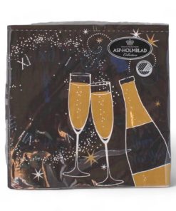 Servietten für Silvester mit Silvester-Champagner, SCHWARZ, 20 Stück Mittagessen-Servietten
