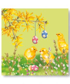 Osterservietten, Limette mit Weide und 3 Küken, 20 Stück Mittagessen