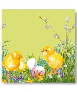 Osterservietten, Limette mit 3 Eiern und 2 Küken, 20 Stück Mittagessen