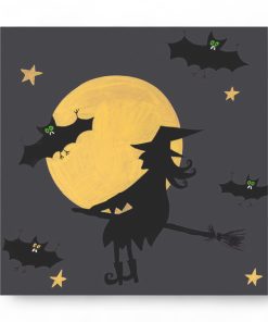 servietter til halloween med fuldmåne og flyvende heks og flagermus