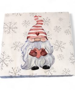 Juleservietter, LUNSJ, hvit med nisse og snøkrystaller. 20 stk.