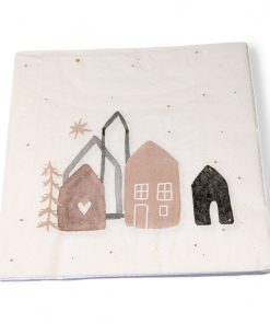 Servietten für WEIHNACHTEN. Weiß mit elegantem Motiv von Häusern. Mittagessen Größe. 20 Stk.