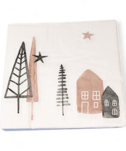 20 styk hvide frokostservietter med huse og forskellige træer