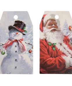 Gavemerker med julenisse/snømann. 6 stk. 8 x 4,5 cm.