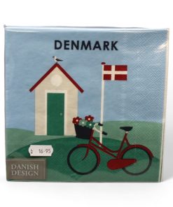 servietter med sommerhus kolonihavehus cykel og blomster 20 stk. frokostservietter