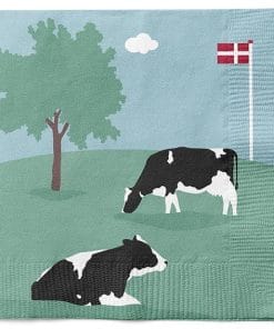 servietter med køer på græs og flag 20 stk. frokostservietter