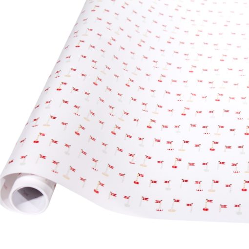 Gavepapir med Dannebrog. 5 meter x 70 cm. LWC merket.