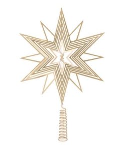 juletræs topstjerne i guld champagne farvet metal 3d effekt