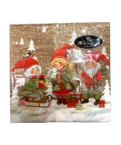 Juleservietter med nisser i snøen, 20 stk. store middagsservietter