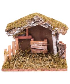 Stald til krybbespil, 16,5x20 cm, på hvid baggrund.