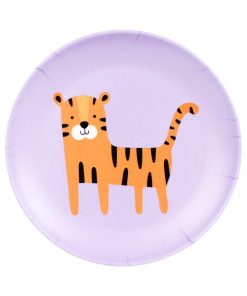 Tallerken med tiger, melamin, 21 cm, på hvid baggrund.