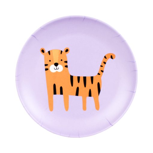 Tallerken med tiger, melamin, 21 cm, på hvid baggrund.