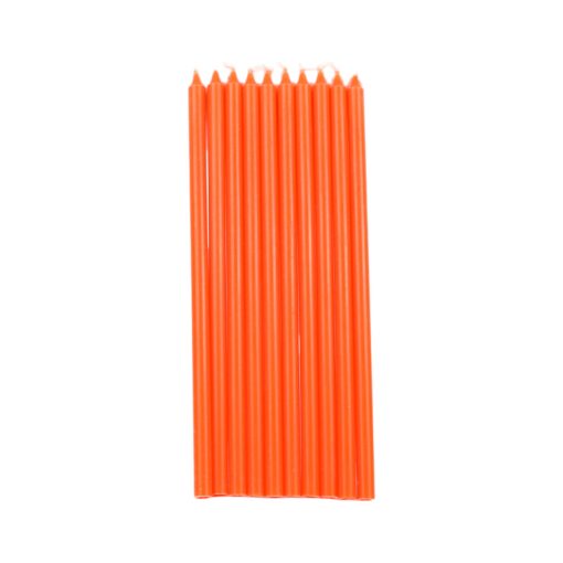 Orange kertelys, 1,2 x 30 cm, 100% ren stearin, 10 stk. på hvid baggrund.