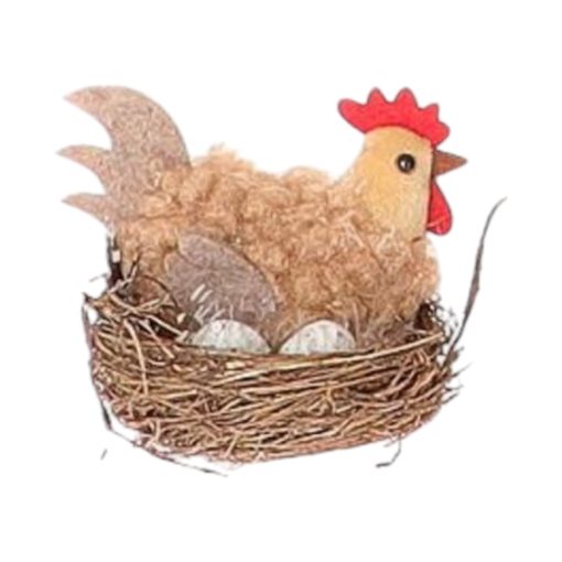 Påskefigur, høne i rede med egg, brun stoff