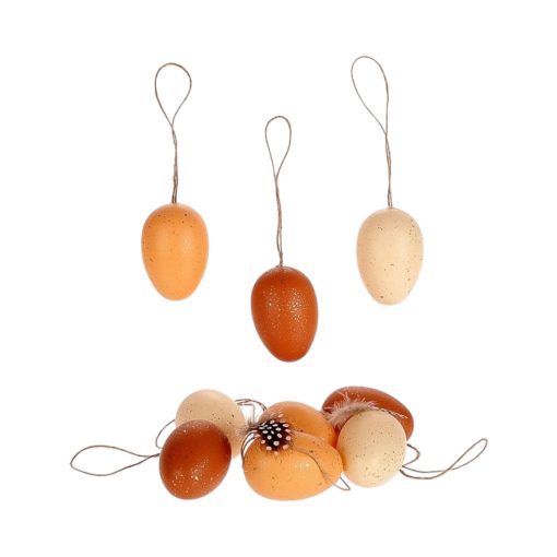 Kunstige egg til oppheng, påskeegg naturfarger, 6 cm., 9 stk.