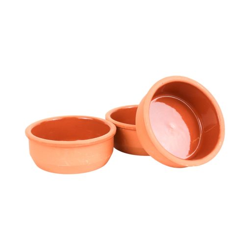 Terracotta skål, 12 cm, sæt af 3 stk., på hvid baggrund.