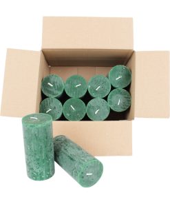 MØRK GRØNN rustikk kubbelys, gjennomfarget 5,7 x 11,8 cm. (10 stk.)