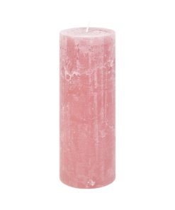 gammel rosa gennemfarvet rustik bloklys med diameter på 6,8 centimeter og en højde på 17,5 centimeter