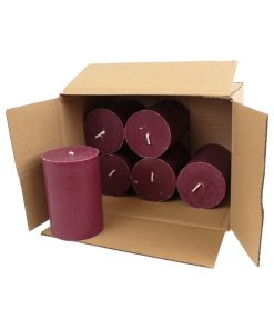 Bloklys, vinrød, 6,8 x 9,8 cm, 100% ren stearin (6 stk.)