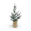 Kunstigt juletræ med sne og kogler i jutesæk. 65 cm.