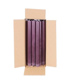 18 styk aubergine farvet kronelys på 24 centimeter i 100% ren stearin til lysestager og fester