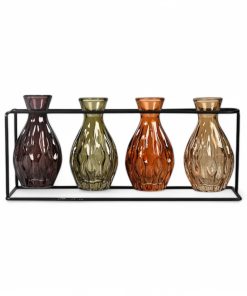 Vaser i sæt med stativ. Jordfarver. 4 stk.11 cm.