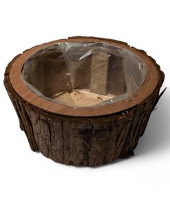 Kurv, rund skjuler i naturbark. Diameter 21 cm.