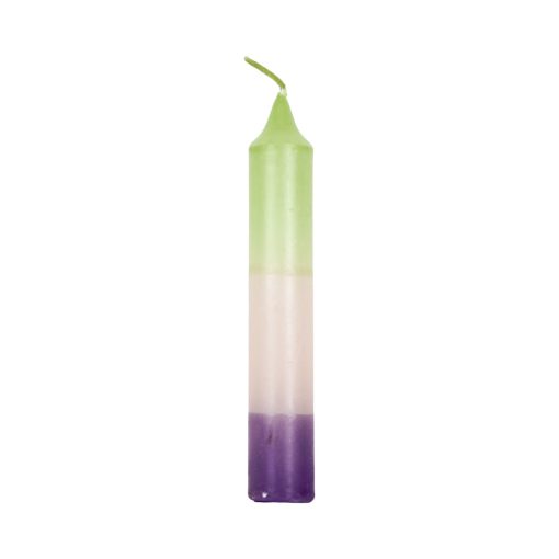 Stakelys 3-farget multifarget, grønn/hvit/lilla. 15 cm.