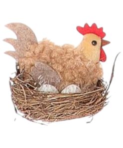 Påskefigur, høne i rede med æg, brun stof