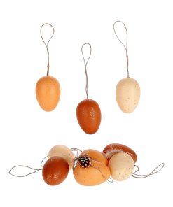 Kunstige æg til ophæng, påskeæg  naturfarver, 6 cm., 9 stk.