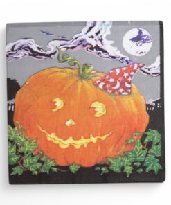 Servietten für Halloween mit Kürbis und Hexe auf Fahrrad